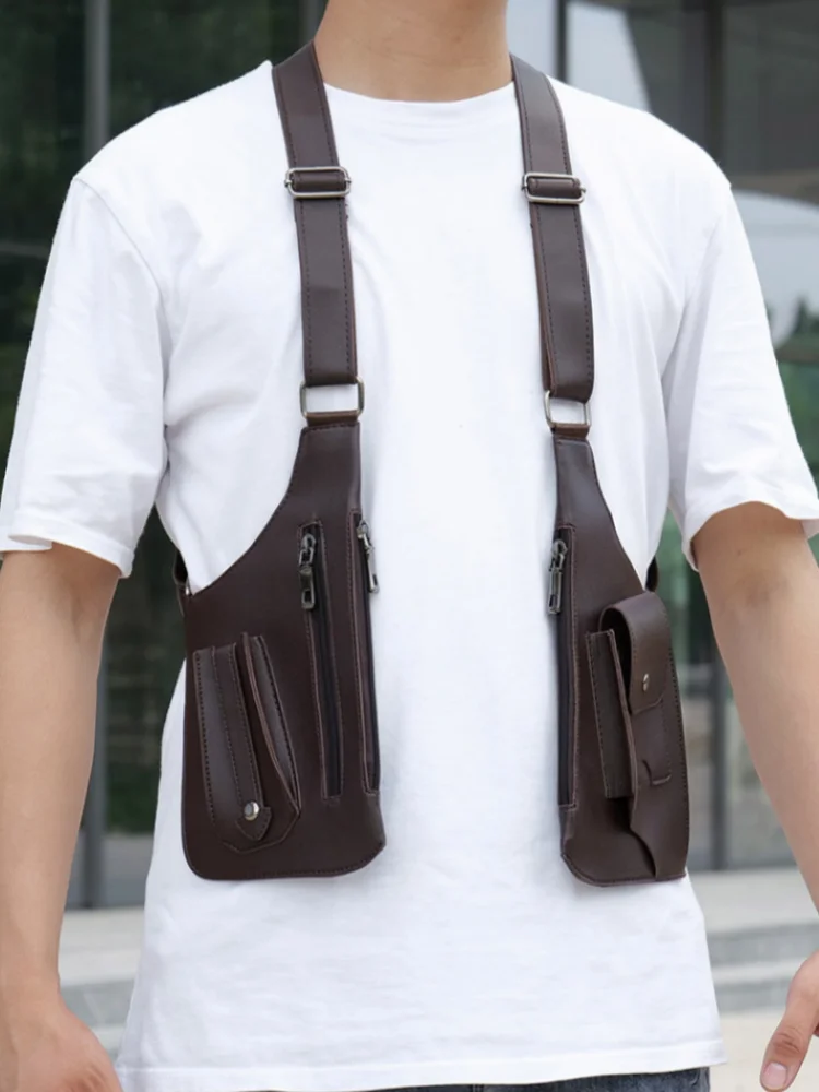 กระเป๋าสะพายข้างผู้ชายแบบหลายช่องใส่ของ กันขโมย สำหรับกิจกรรมกลางแจ้ง ตกปลา ทำจากวัสดุ PU กันน้ำ ใช้ได้หลากหลาย