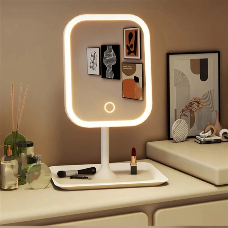 A94E-LED مرآة ماكياج 3 ألوان ضوء لمس مرآة الحديثة سطح المكتب المرآة البالونية للنساء غرفة نوم خلع الملابس