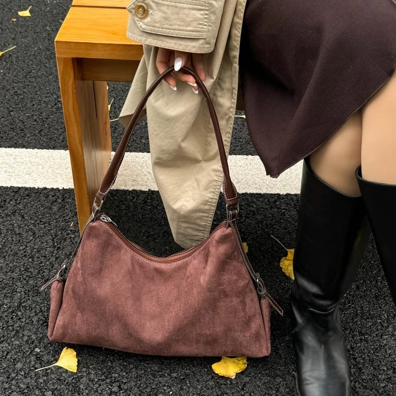 Women's Shoulder Bag Retro Suede Bag Women's Large Capacity Matte Messenger Bag Commuter Simple Tote Bag