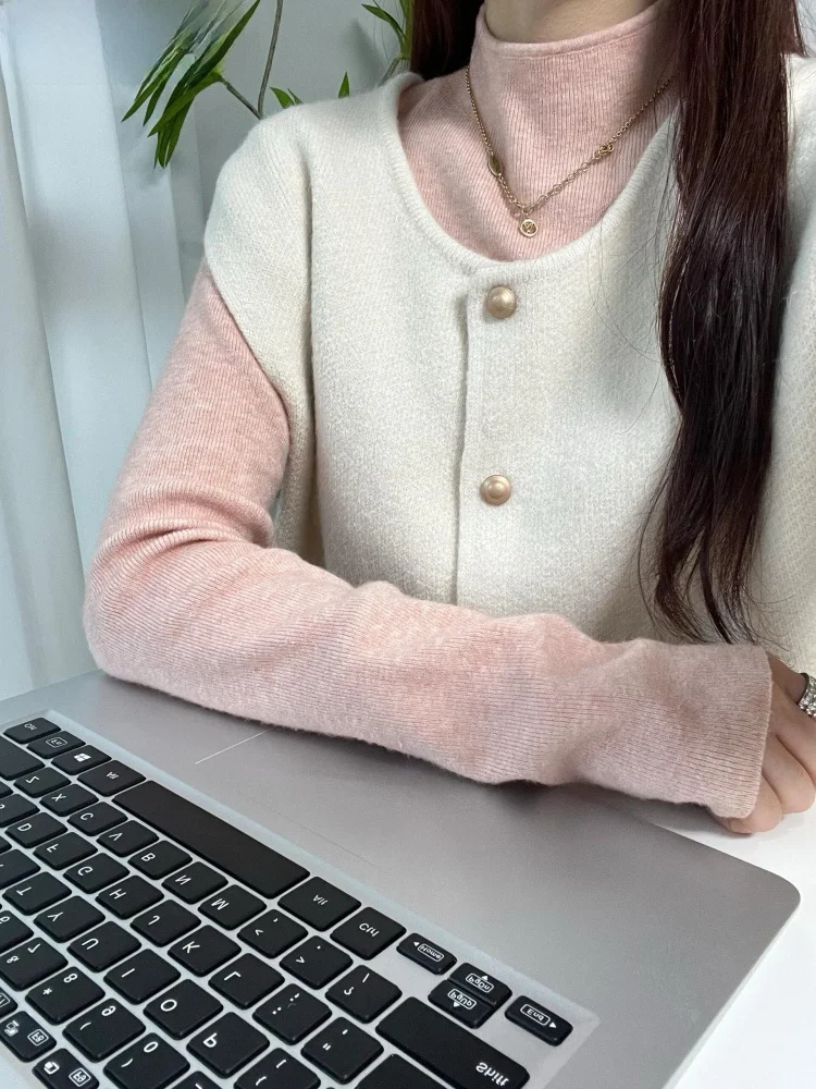 

2025 Новый женский облегающий вязаный свитер Base irt Многослойный жилет с высоким воротником Осень-зима Внутренняя одежда Топ Мягкий уютный