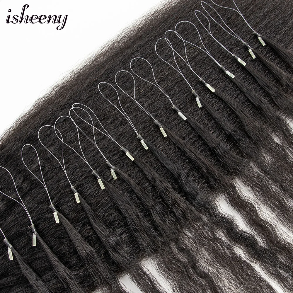 Isheeny Kinky Straight Micro Loop Ring Human Hair Extensions 12\