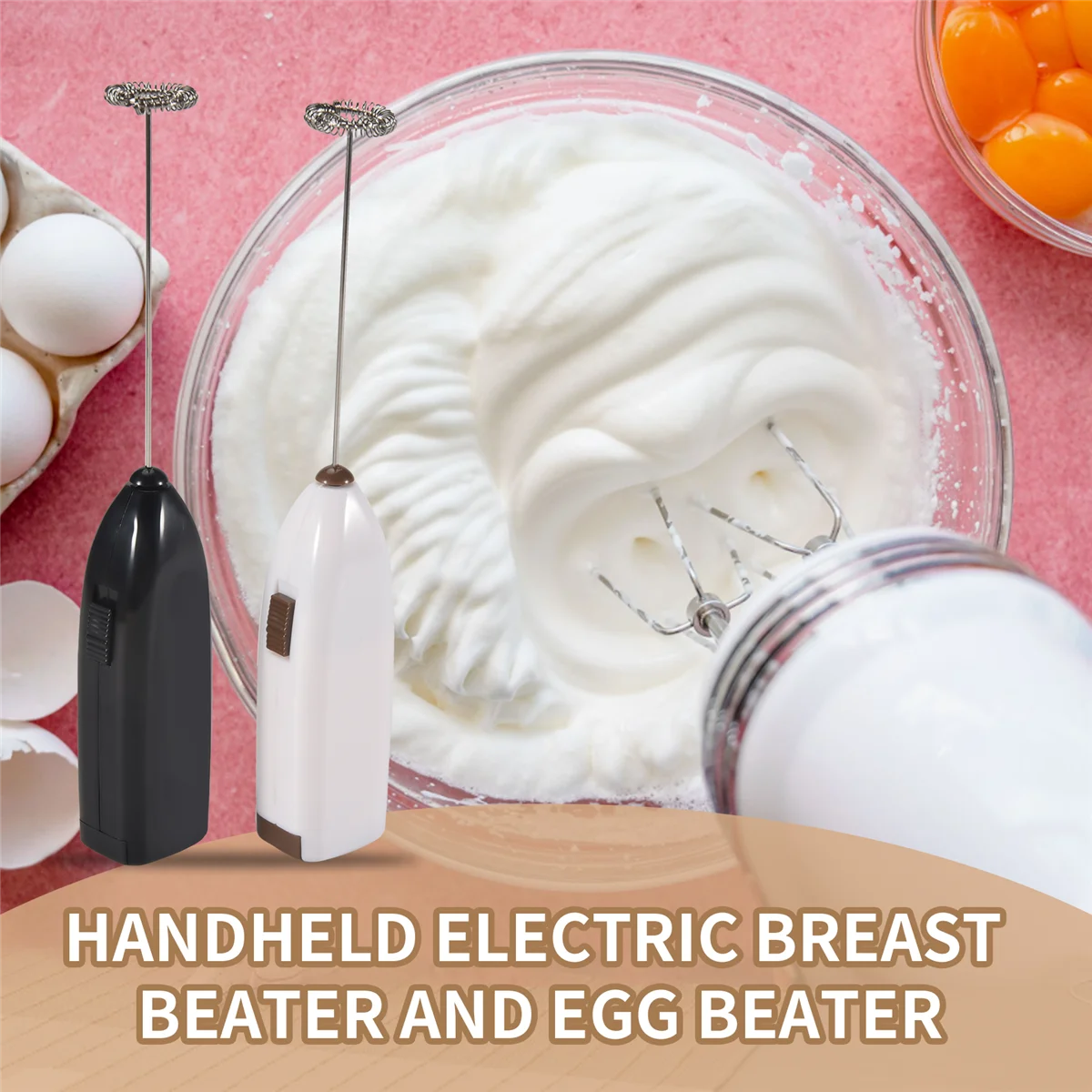 2 Pcs Handheld Milk Frother Mini Electric Drink Mixer with Stainless Steel Whisk for Drink,Hot Chocolate,Coffee,MilkN02R