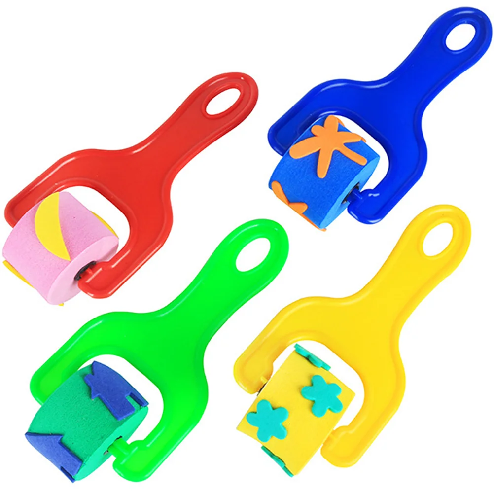 

4 Pcs Painting Sponge Brush Roller Stamp Portable Stamper For Graffiti Stampers Eva Supplies Kids Drawing Child