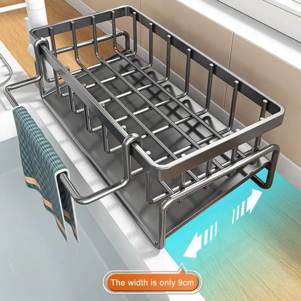 Kitchen Storage Rack Drain Rack Kitchen Sponge Organizer Capacity Sink Caddy Self-draining Countertop Dish Soap Holder