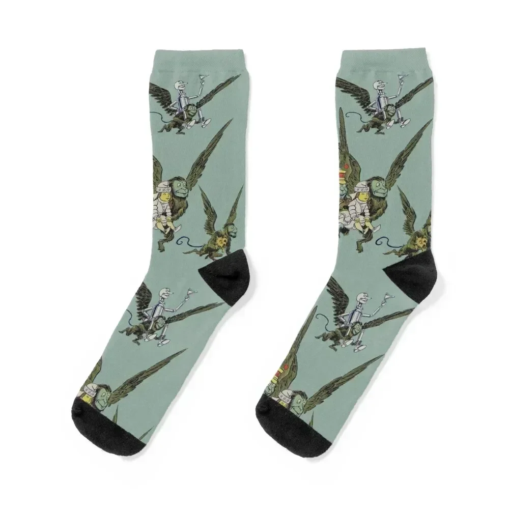 flying cute monkey dorothy vintage oz mask print design rarity digital edit mysticladyart Socks colored Socks Women Men's