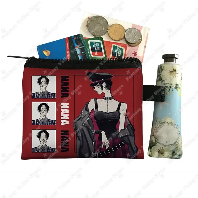 Porte-monnaie Manga en pierres noires pour femmes, porte-cartes de crédit, écouteurs, porte-clé, porte-monnaie, mignon, cadeau