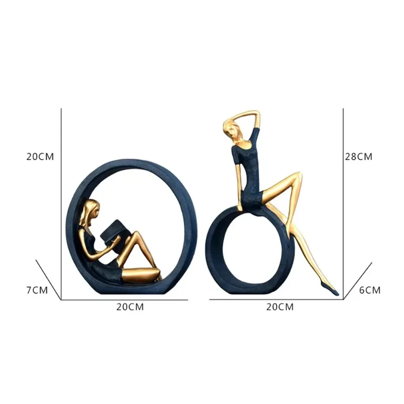 

Desktop Office Bedroom Living Room Craft Decoration Wine Cabinet Partition Decoration 2PCS Yoga Girl Statue Reading Girl Statue