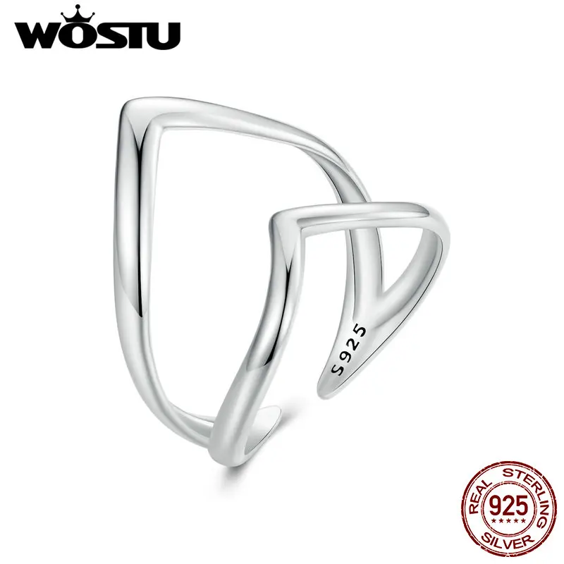 WOSTU Original 925 Sterling Silver Ring Double-layer Opening Ring Modern Stylish Fine Jewelry For Women Party Date Gift Size6-9