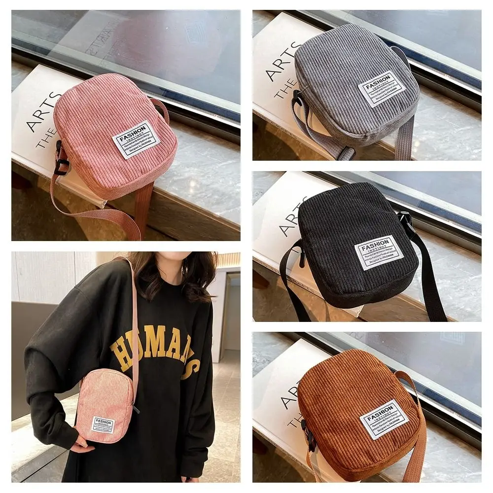 Korean Style Corduroy Crossbody Bag Phone Bags Handbag Letter Shoulder Bags Shopping Purse Cotton Cloth Small Messenger Bag