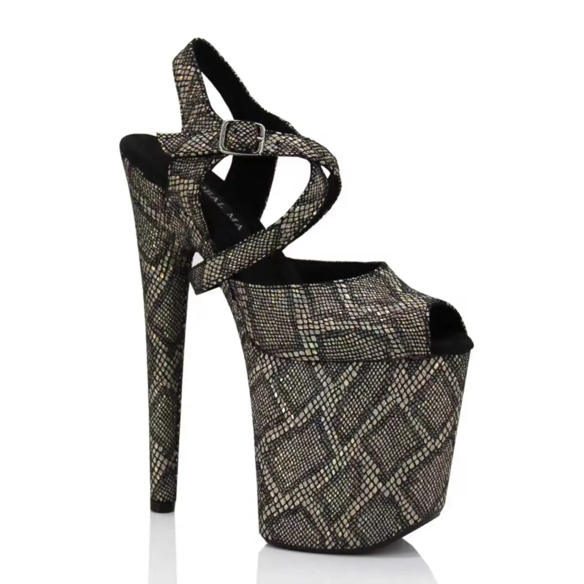 18/20 Cm Pole Dance Super High Heels, European And American Bestseller, Iridescent Snake-patterned Thin Heel Model Stage Walk Sa