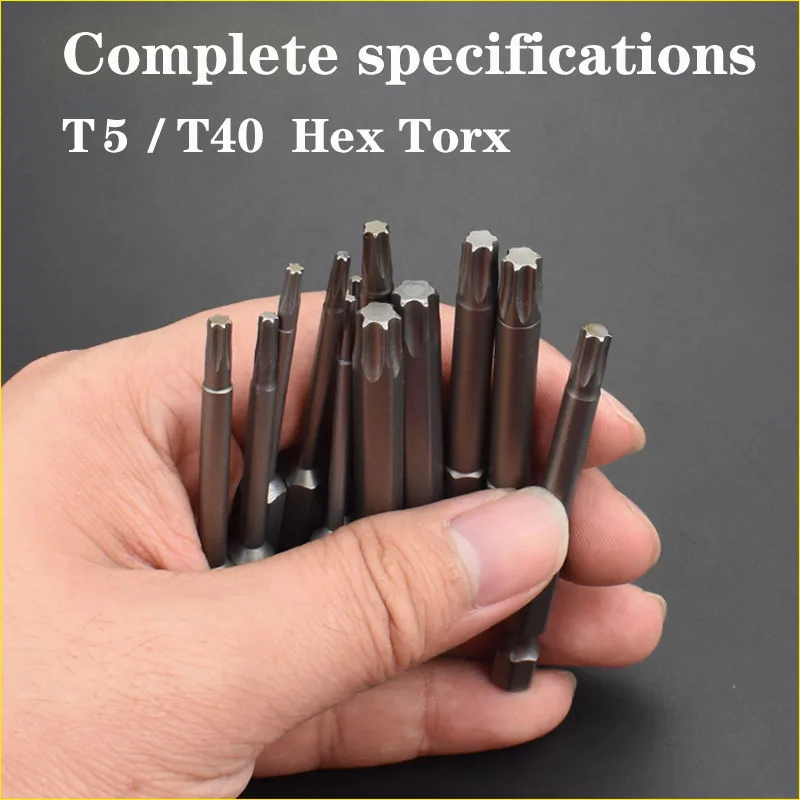 T5/T40 Torx Head Screwdriver Bit S2 Alloy Steel Magnetic 1/4inch Shank Electric Hex Screwdriver Bit Torx Set Hand Drill Tools