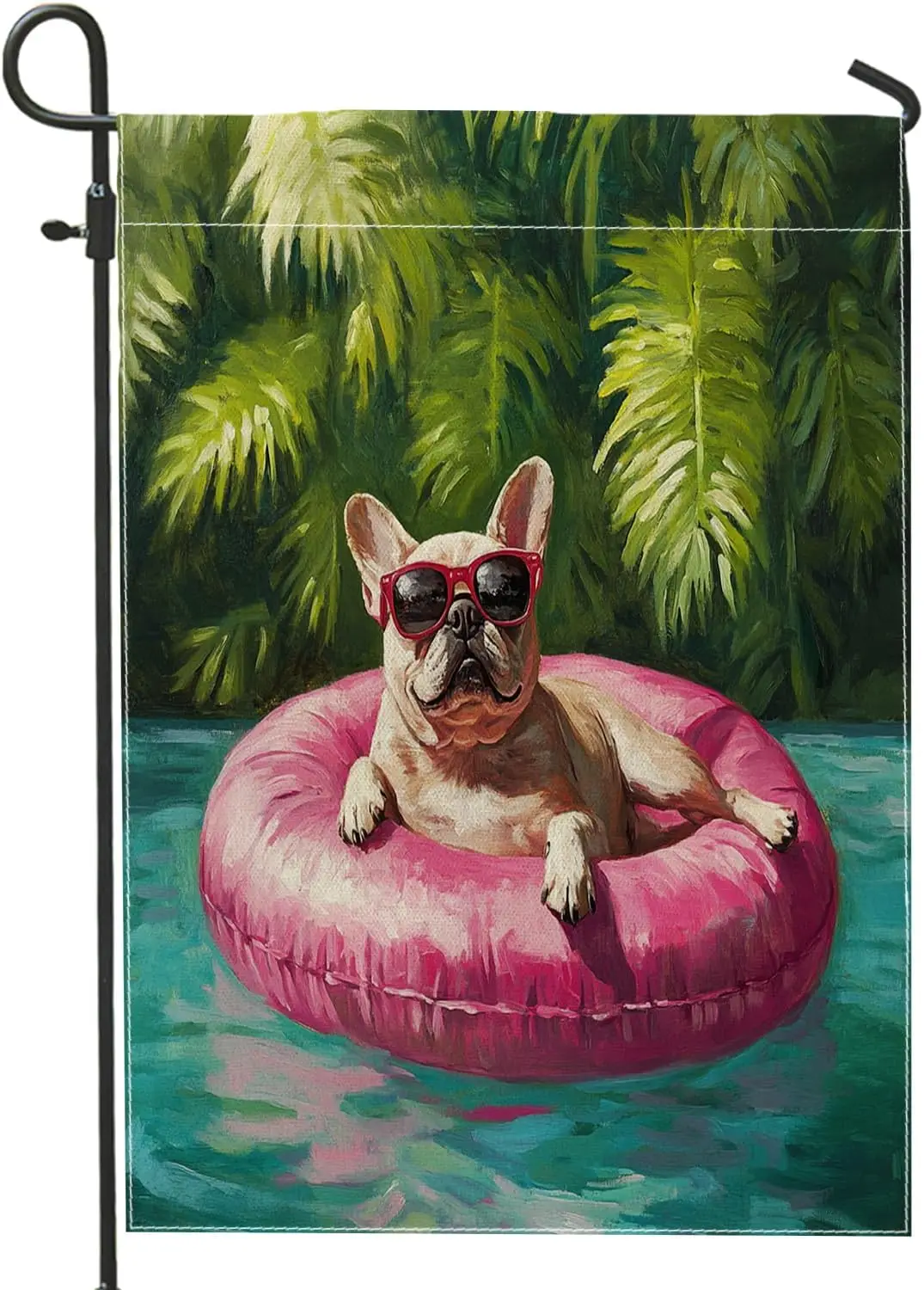 Banderas Divertidas de Bulldog Francés para Jardín, 12x18 Pulgadas, Doble Cara para Exteriores, Diseño de Pintura al Óleo de Verano, Estilo Chien, Lona Vertical Estándar