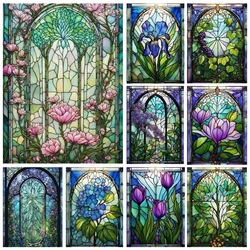 5D Diy Diamond Painting Stained Glass Colorful Lotus Tulip Flower Full Diamond Mosaic Kit Iris Floral Rhinestone Embroidery