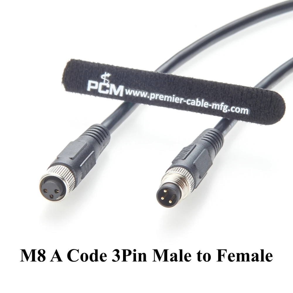 IP67 M8 3 Pin Male to Female Extension Cable Shielded M8 A Code Sensor Actuator Cable for Industrial Automation, PLC, Robotics