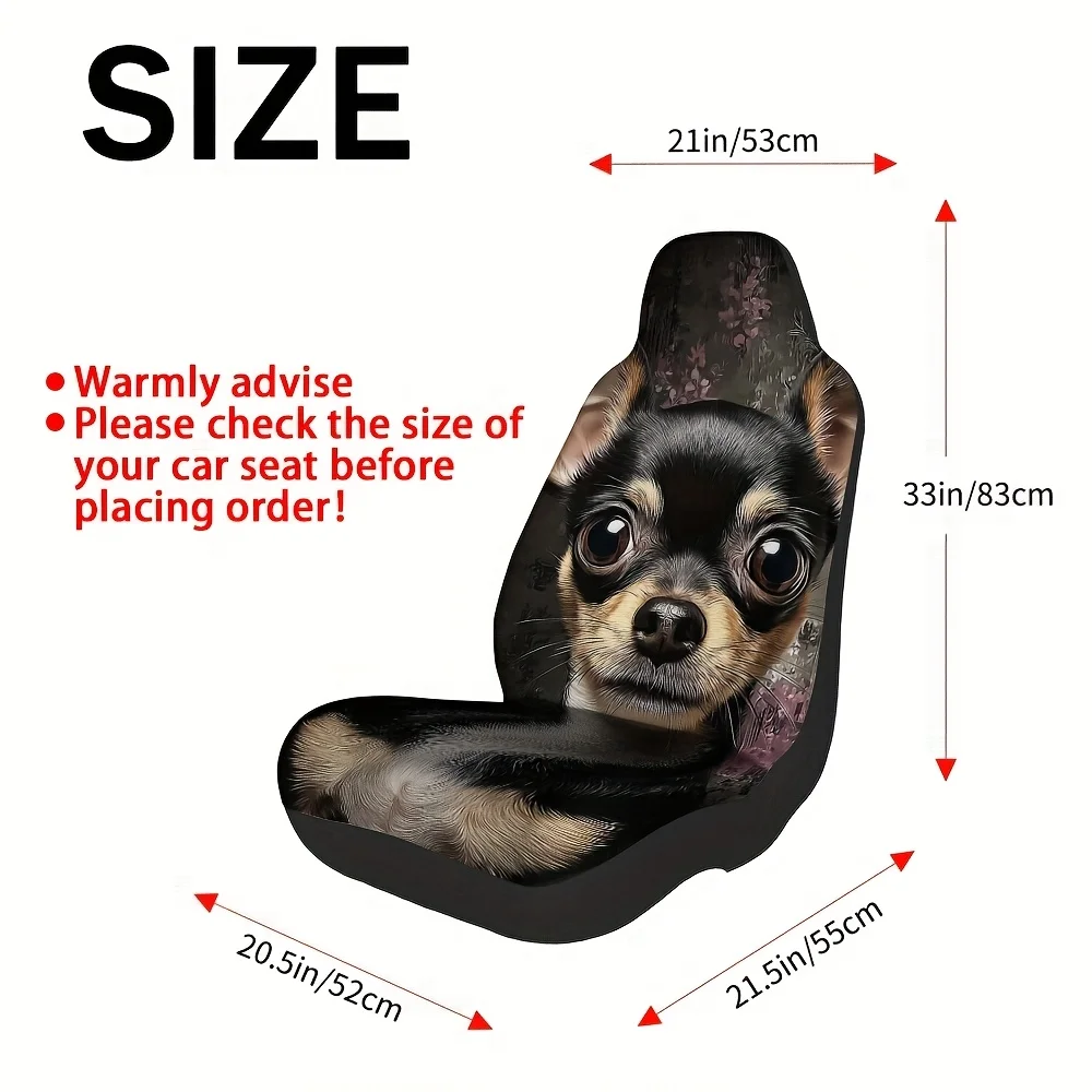 2pcs, Modern Chihuahua Pet Portrait Art Print Front Seat Covers, Comfortable And Durable, Universal Fit For Front Seats, Ideal F