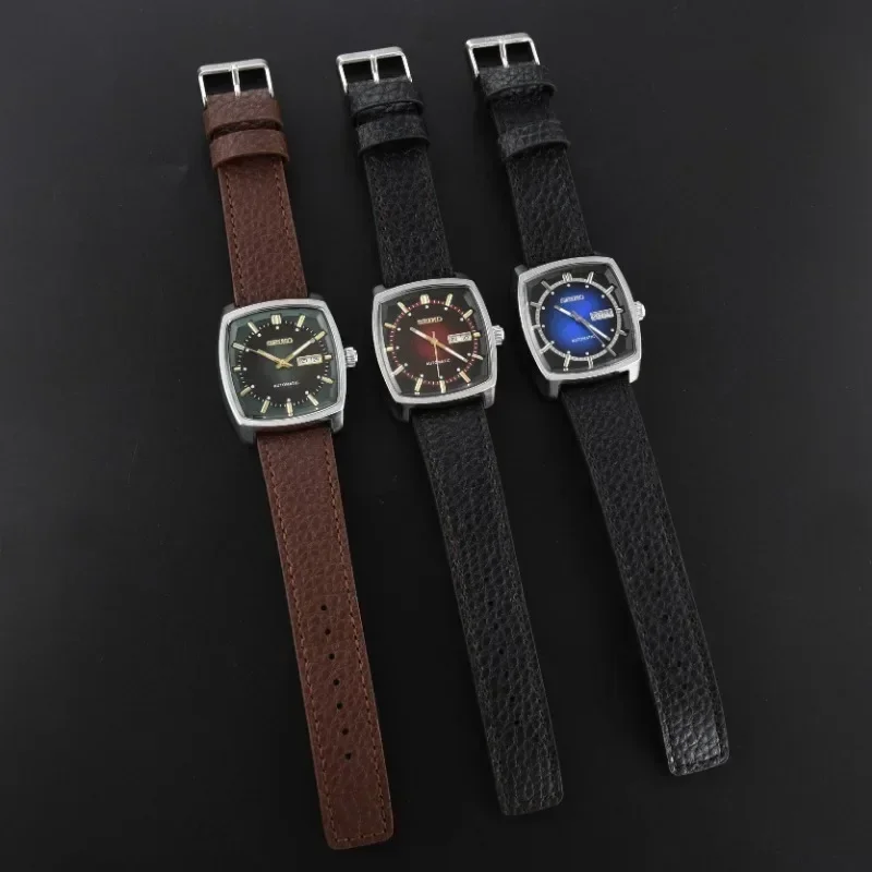 Original SEIKO Watch Snkp27 Series Automatic Self-Wind Mechanical Tonneau Square Multifunctional Luxury Leather Strap Men Watch