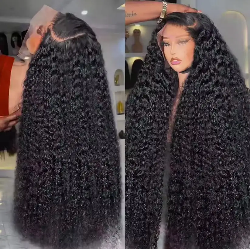 Jerry Curly Human Hair Wig Natural Black Wide & Daily HD Lace 13x4 Long 16-42 Brazilian Virgin Hair Pre Plucked Undetectable Hairline Inch For Daily Hairstyle