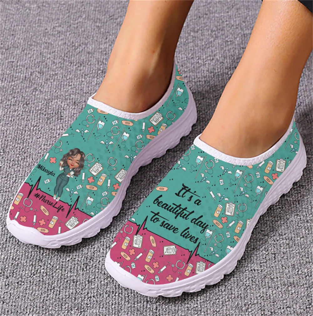 INSTANTARTS 2023 Nursing Shoes for Women Medical Nurse Design Shock Absorption Vulcanize Flats Girls Casual Slip-on Mesh Tennis