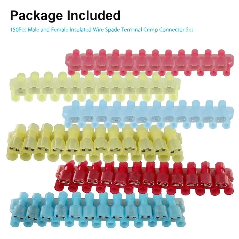 150pcs Nylon Terminal Spade Combination External Thread and Internal Thread Insulated Wire Spade Terminal Crimp Connector Set