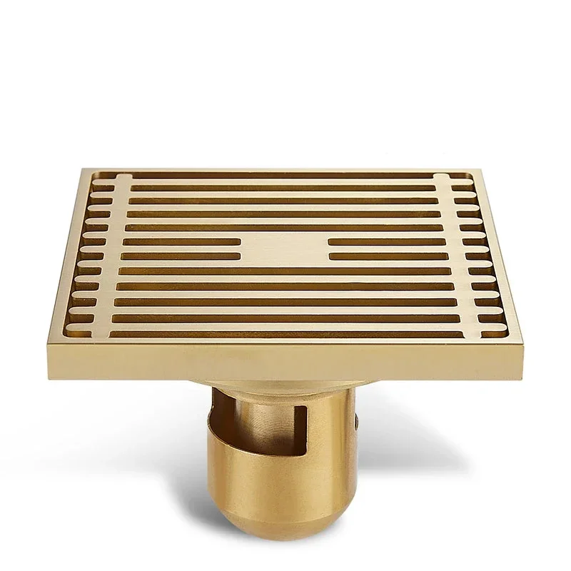 10CM 15CM durable Brass Square toilet deodorant Brushed Gold Floor Drain