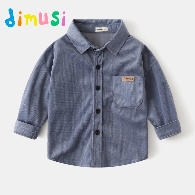 Autumn Children's Shirt Outdoor Casual Long Sleeve Lapel Boy's Corduroy Tops Fashion Slim Solid Color Shirt Children's Clothing