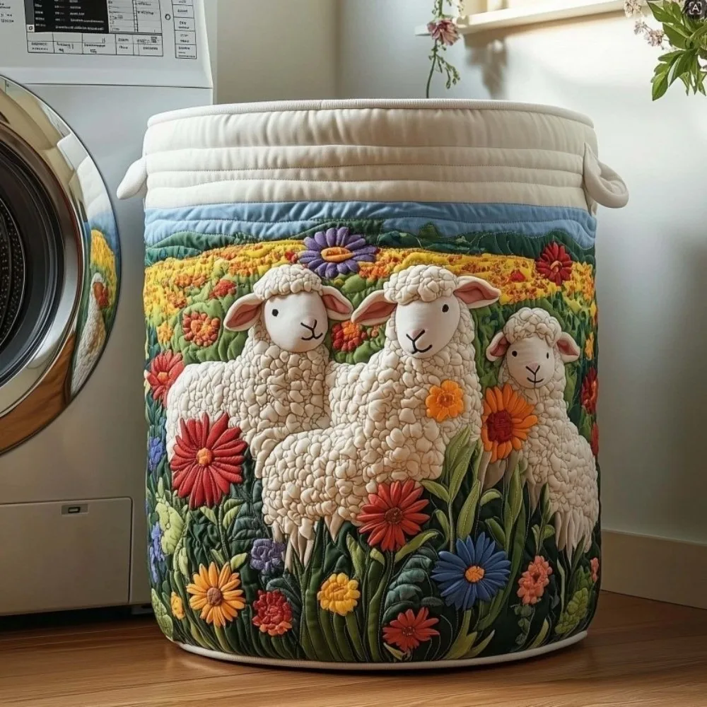 New Boho Quilted Laundry Basket Large Capacity with Handles Laundry Hamper Soft Floral Fabric Storage Basket Home Decor