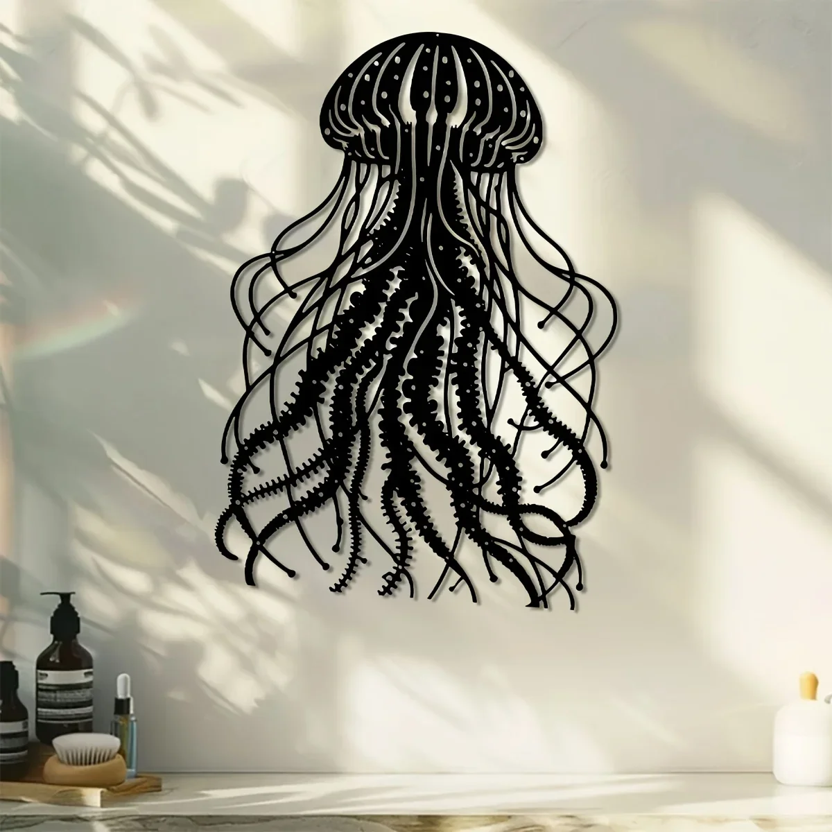 CIFBUY Metal Wall Art Jellyfish Sculpture, Black Iron Craft, Modern Hanging Ornament for Living Room Patio Balcony,Decor Gift