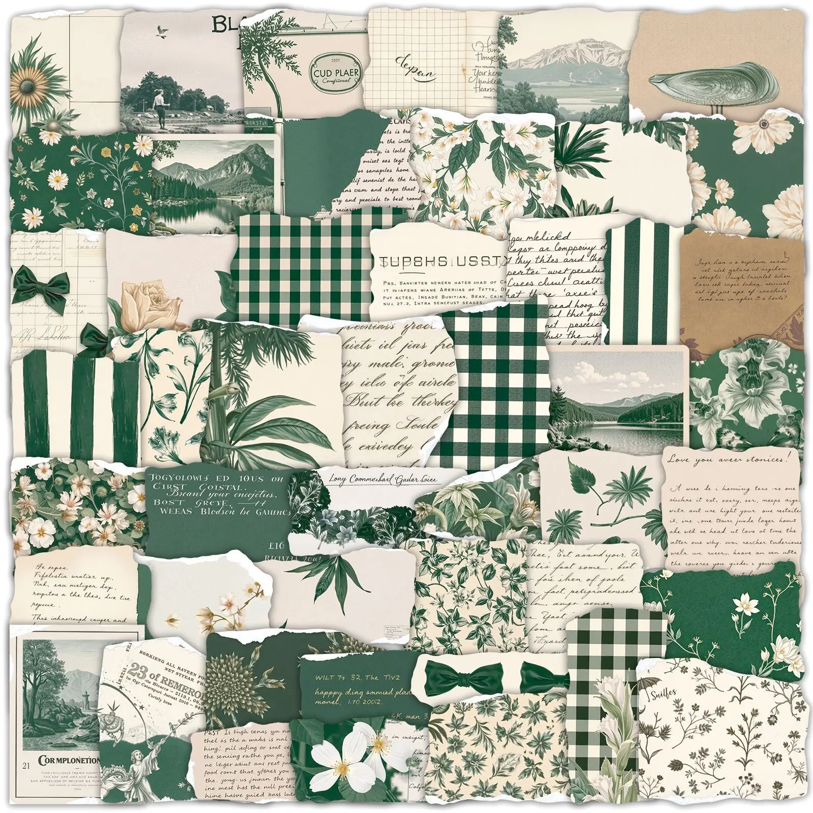 50 PCS Vintage Forest Stickers Set Peel off Edge Art Plants & Flowers Patterns for DIY Journal Decor & Creative Craft Supplie