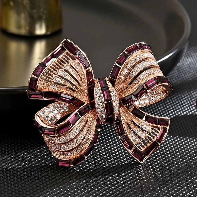 Trendy Crystal Vintage Blue Bowknot Brooches for Women Luxury Design Elegant Casual Office Brooch Pins For Girls