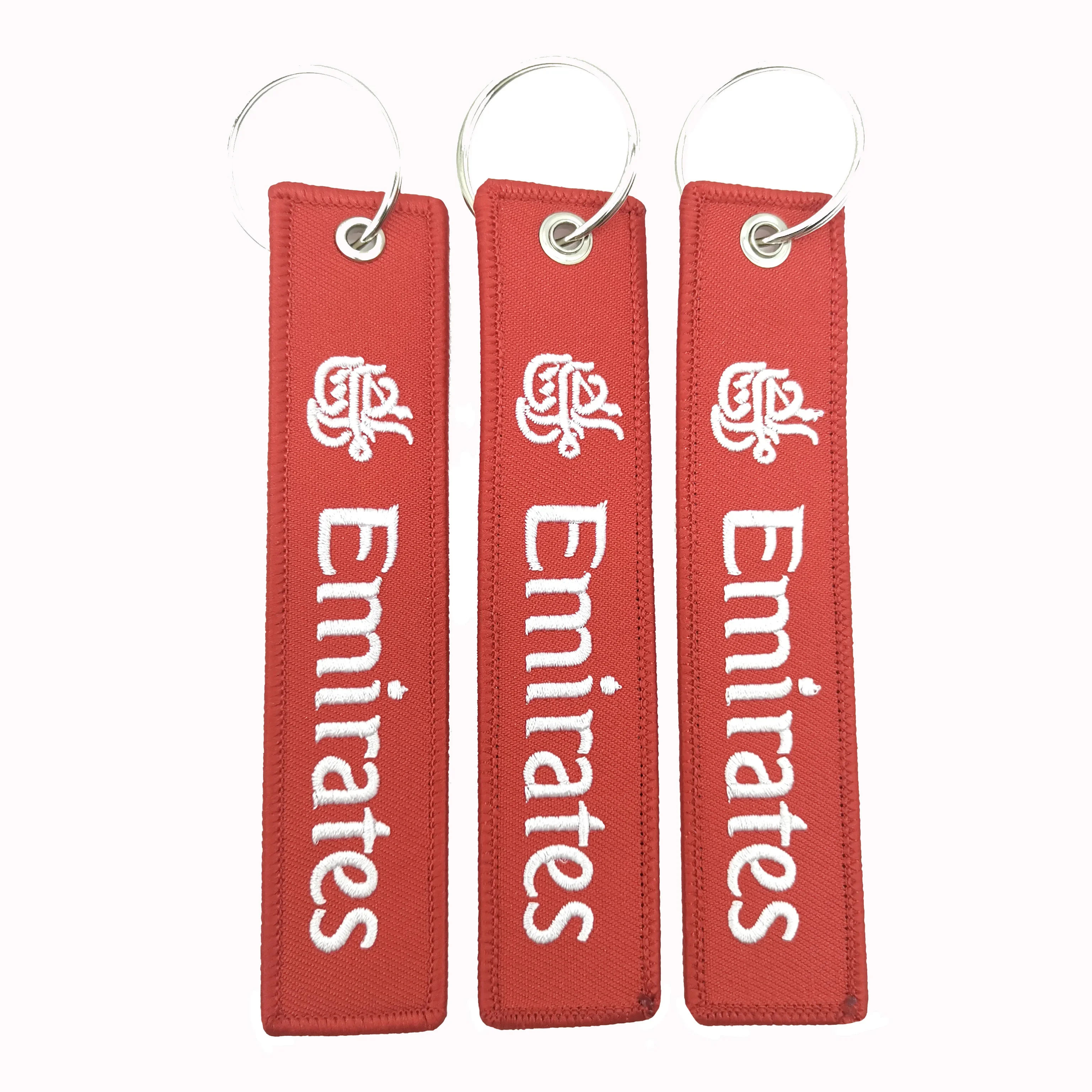 1 PC Red Emirates Fashion Trinkets Double Sided Embroidered Key Chain Metal Ring Key Chain for Flight Crew Motorcycle Key Chain