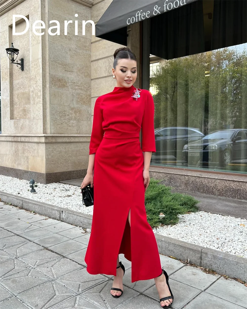 Customized Evening Dress Prom Gown Formal Women Dearin Scoop Neckline Column Floor Length Skirts Vertically Bespoke Occasion Dre