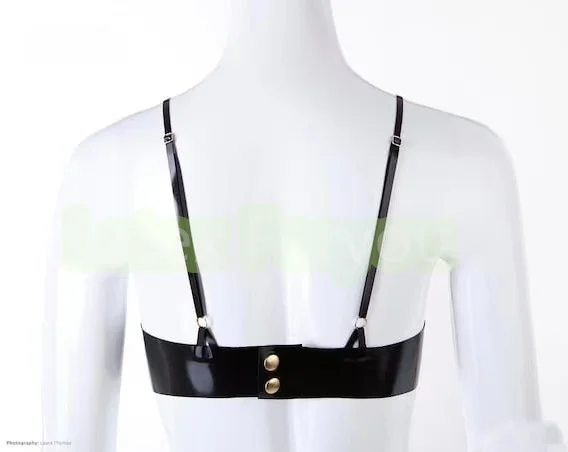 Women Sexy Latex Bra Lingerie Fetish Adjustable Shoulder Strap Back Button With Steel Ring Famale 1/4 Cup Bra