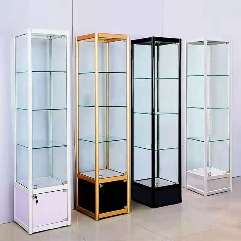 Benutzer definierte, günstige Preis kommerziellen Glas Display Tower Vitrine für Sammlerstücke abschließbare Aluminium rahmen Vitrine