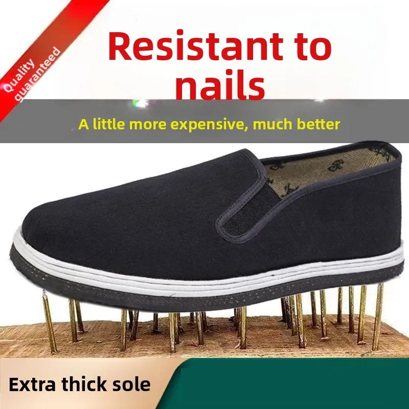 

Thickened Tire Sole Beijing Men's Work Shoes Wear-Resistant Soft Bottom Slip-On Black Labor Protection Shoes Breathable round...