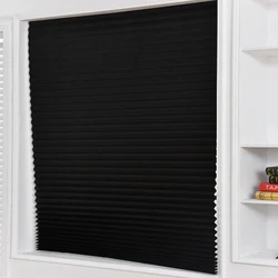 Self-Adhesive Pleated Roller Blinds, Blackout Windows Curtain for Bathroom, Kitchen Cuttable, Cordless Zebra Curtain Panels