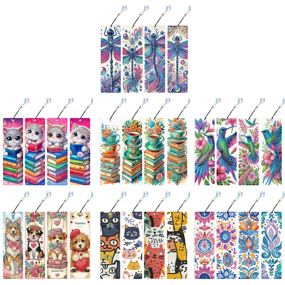 4 Stück spezielle Form Tier Diamant Malerei Lesezeichen mit Anhänger 5D Diamant Kunst Lesezeichen Kits für Erwachsene DIY Kunst Handwerk