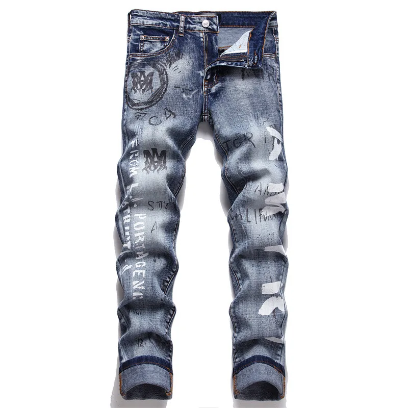 

Men Retro Holes Denim Jeans Skinny Jeans New Fashion Stretch Denim Pants High Quality Male Slim Fit Denim Trousers Size 38