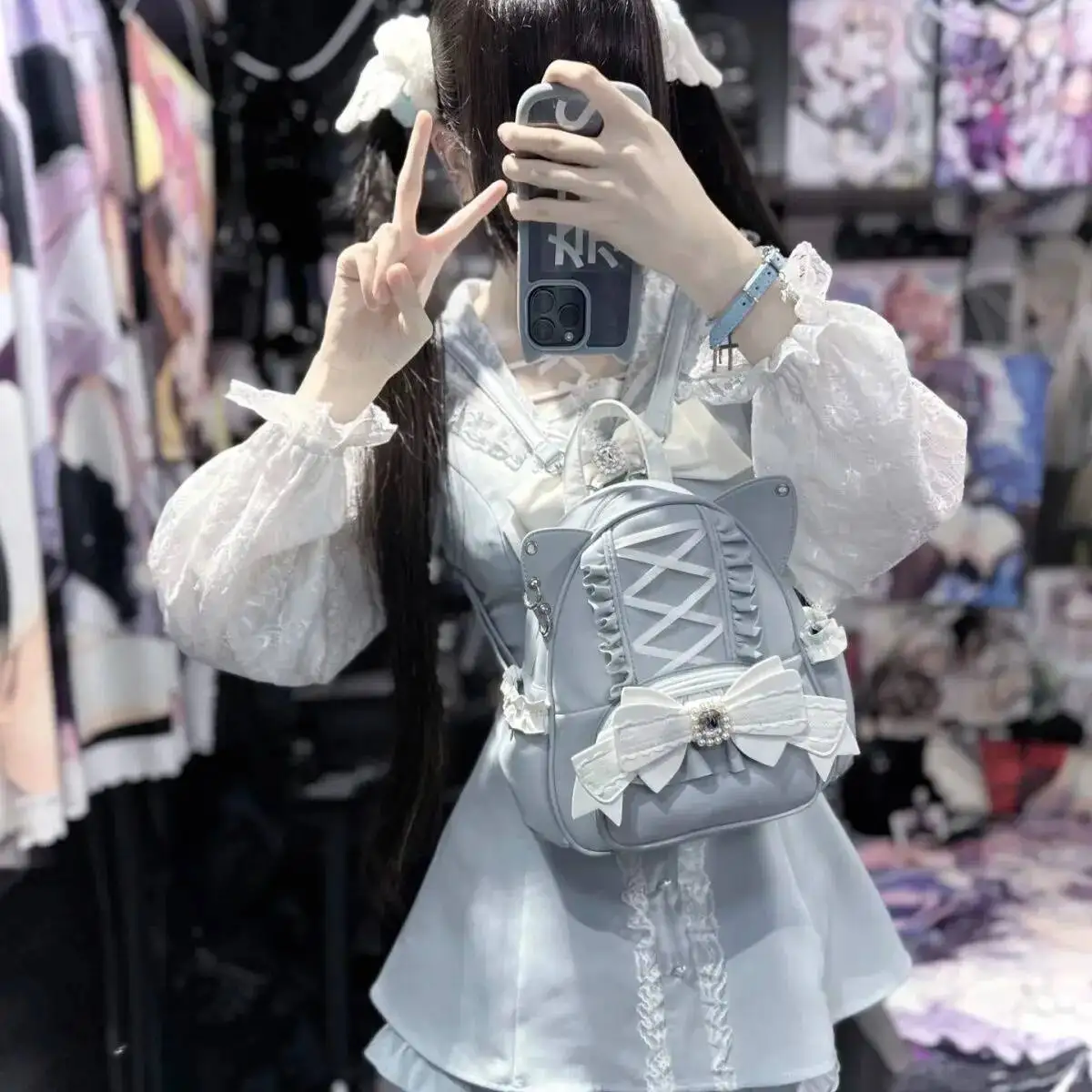 Bloom Haruku Mini Backpack Women Sweet Cute Lace Bow Chic Cat Y2k Backpacks Student Japanese Mochila Aesthetic