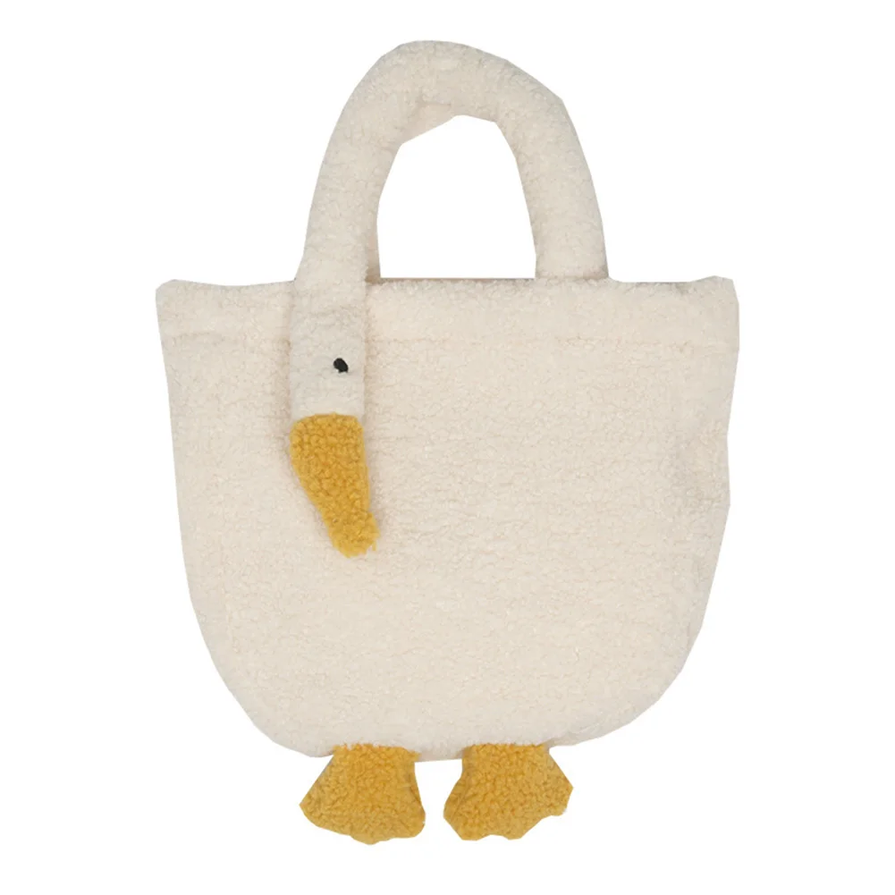 

Plush Female Tote Bags Soft Cartoon Goose Top-handle Bag Casual Fashion Portable Adjustable Strap Simple Warm for Shopping Party