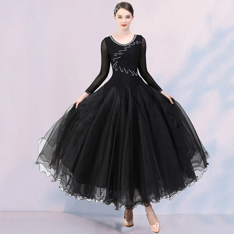 2023 New Pink Ballroom Dance Dress Women Performance Lace Waltz Practice Clothes Big Swing Competition Modern Standard Costumes