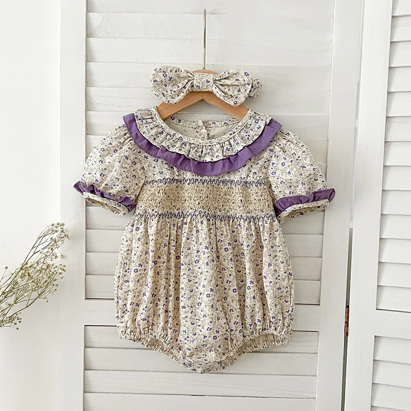 Vêtements d'été en dentelle florale pour filles, robe de princesse pour filles, barboteuse à manches courtes pour bébé, tenue assortie et ajustable pour la famille