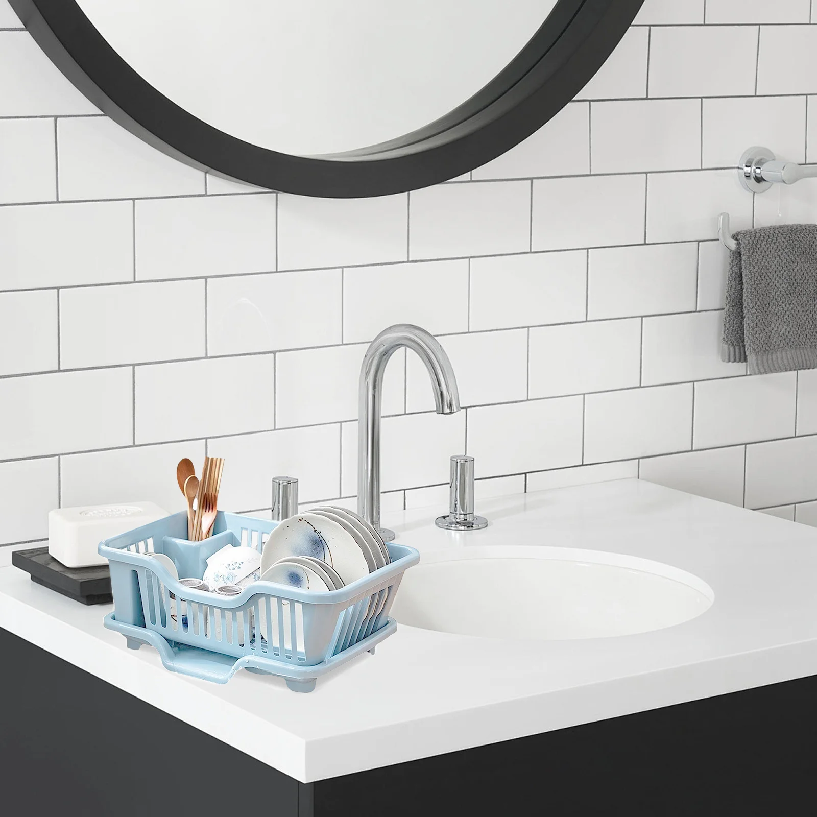 

Dish Drying Rack Multifunctional Kitchen Utensil Holder Countertop Plate Organizer Sink Area Drain Board Tableware Storage