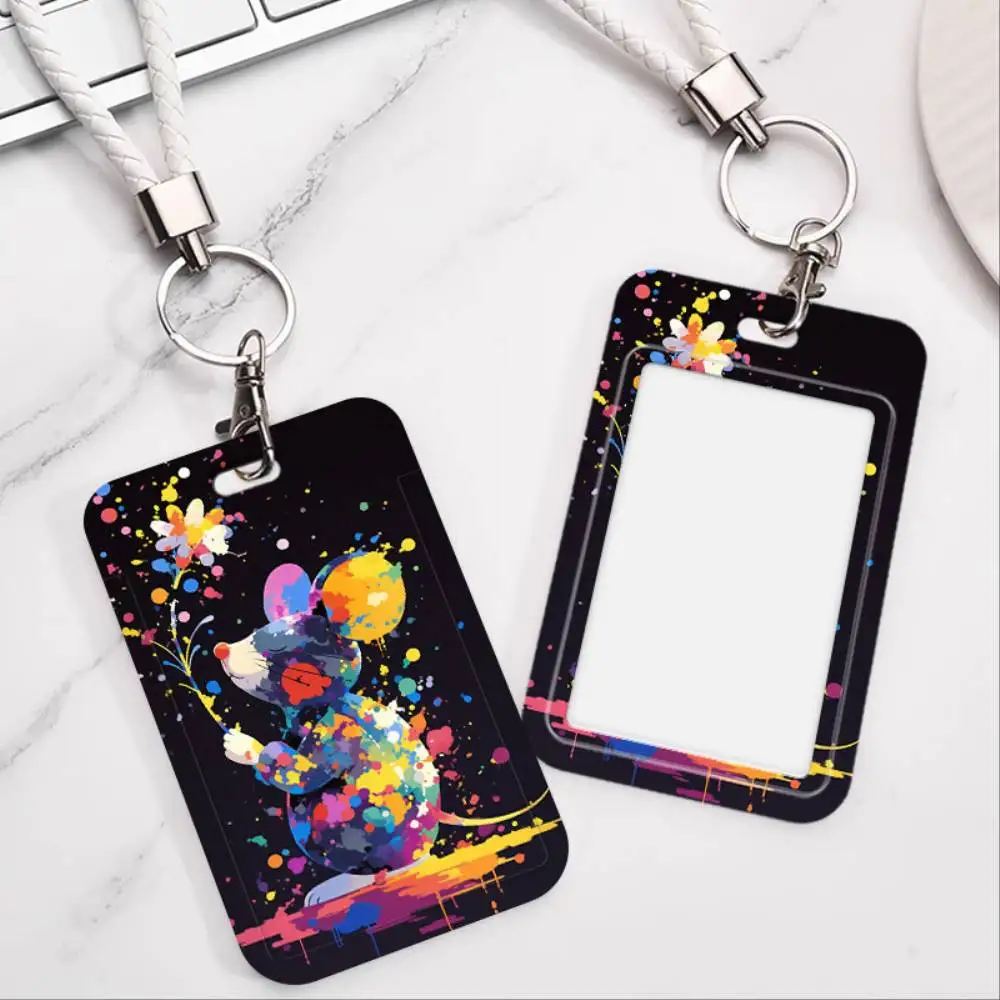 Vibrant Mouse Design ID Card Holder Plastic Badge Cover Holds 2 Cards For Medical Staff Student Staff Bank Access Card
