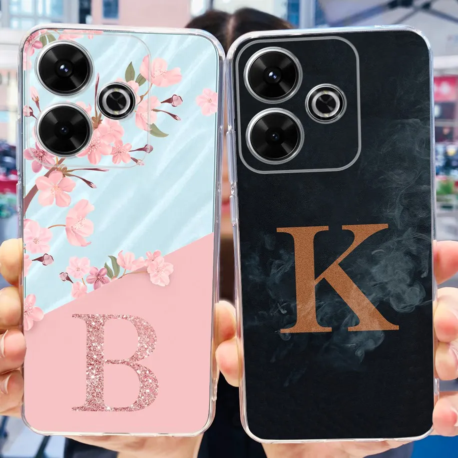 For Xiaomi Redmi 13 Case 2024 Cute Letters Flower Soft Clear TPU Silicone Back Cover For Xiaomi Redmi 13 4G Funda Redmi13 Bumper