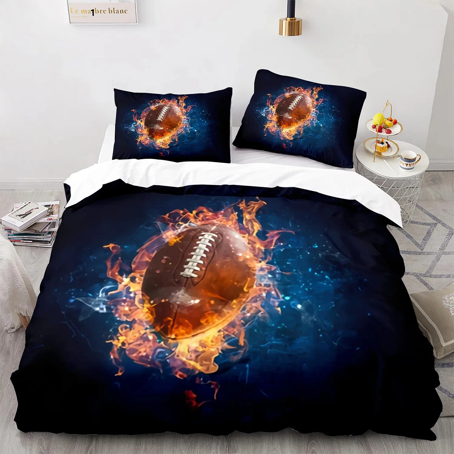 Football Duvet Cover For Boys Girls Burning Football Microfiber Sports Games Theme Soft King Size Quilt Cover