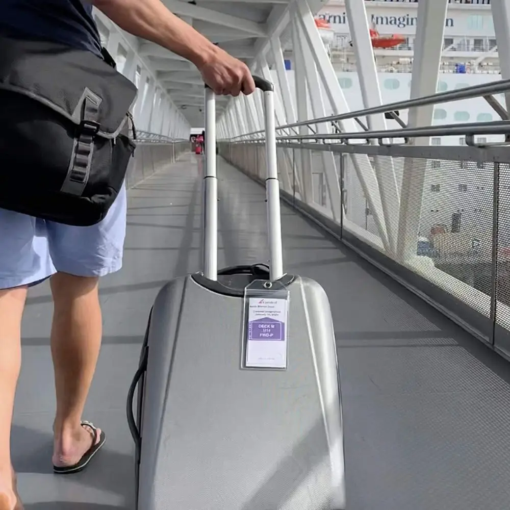 Steel Wire Cable Loop Cruise Luggage Tag Holders Zip Seal Pouch Waterproof Suitcase Label Holder PVC Clear Cruise Tags