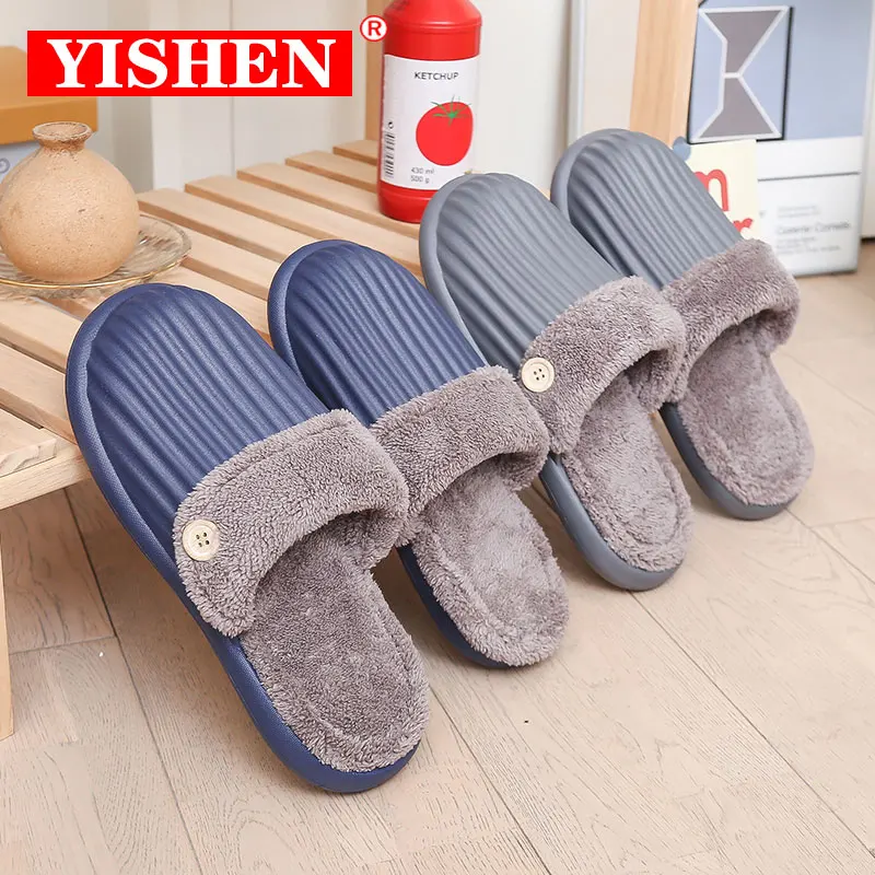 

YISHEN Men Slippers Waterproof Casual Warm Plush Winter Slippers For Women Cotton Fur Bedroom Indoor Slides Home Couple Slippers