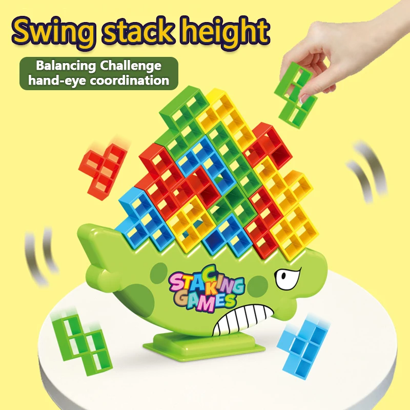 Zabawna gra edukacyjna dla dzieci i dorosłych: klocki do układania, dinozaury, tetris, puzzle, gra planszowa, idealna na przyjęcia rodzinne i jako prezent.