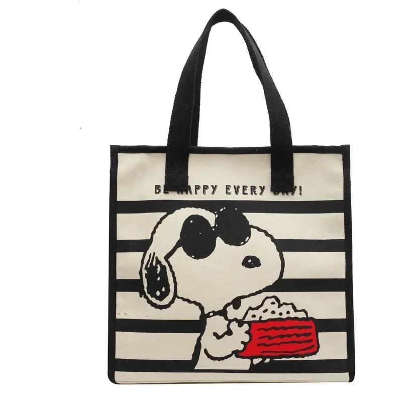 Meisje Mode Streep Canvas Schoudertas Vrouwen Zomer Heldere 2023 Nieuwe Cartoon Snoopy Draagtas Handtas Boodschappentas 33x32x13 Cm