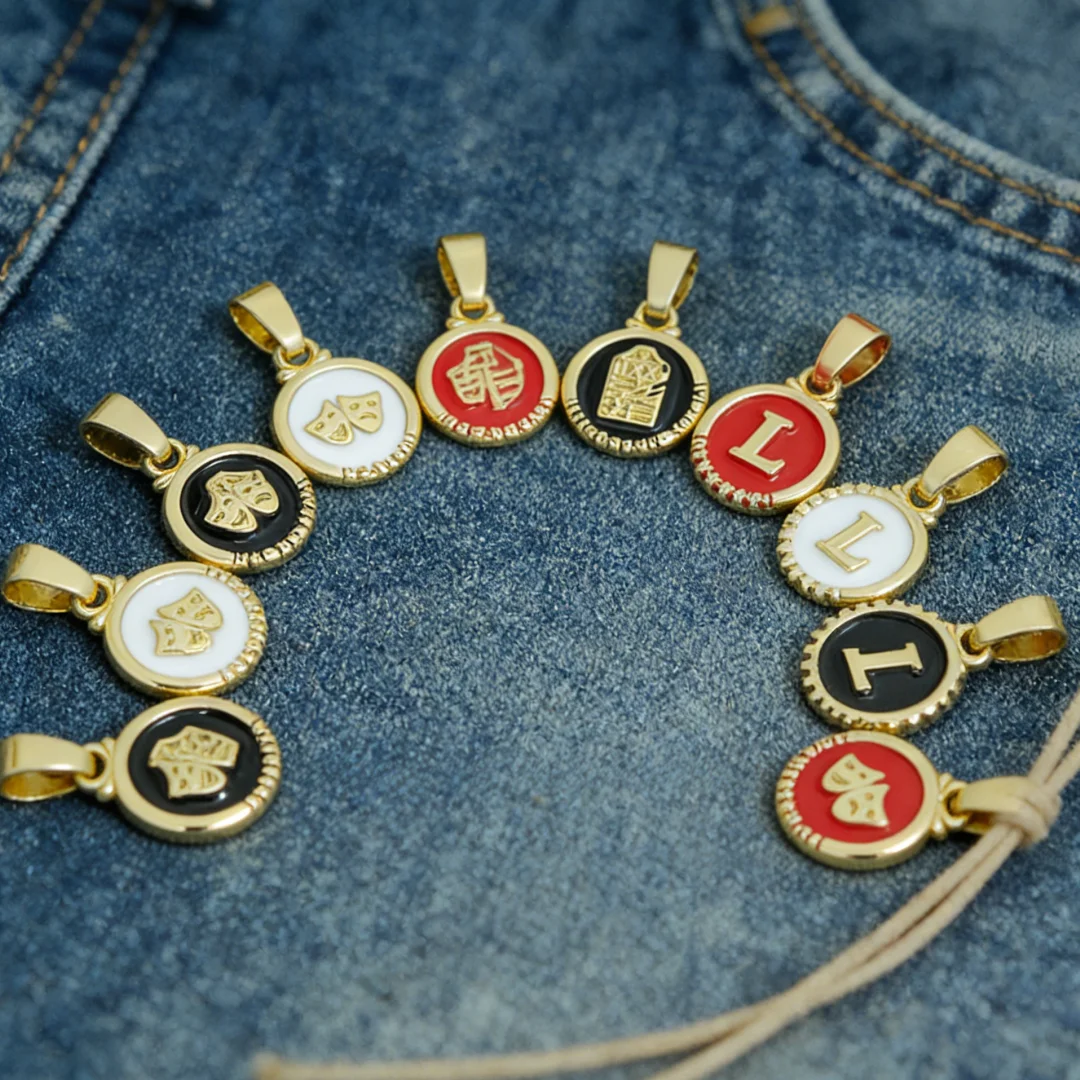 4Pcs Pendants Brass Enamel Greek Letter Symbol Mask Charms for DIY Jewelry Necklace Bracelet Religious Style Craft Accessories